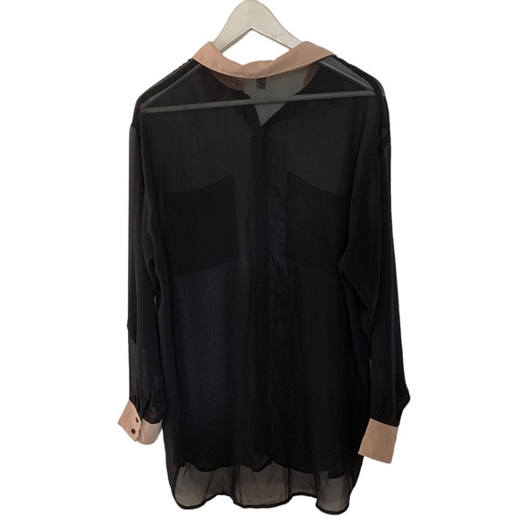 American Apparel Sheer Black and Pink Long Tunic Button Up Top - Picture 4 of 6